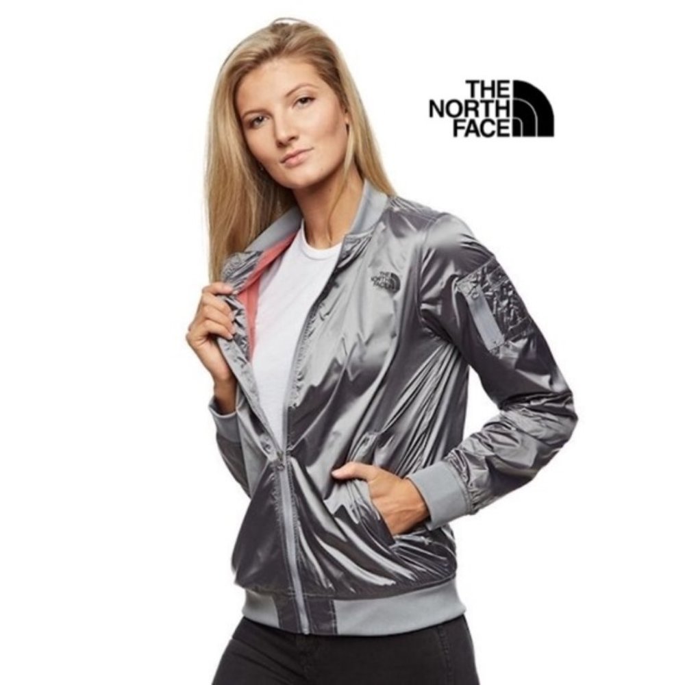 NWT $120 THE NORTH FACE Women XS Meaford WINDWALL DRY Bomber Jacket Shiny GREY